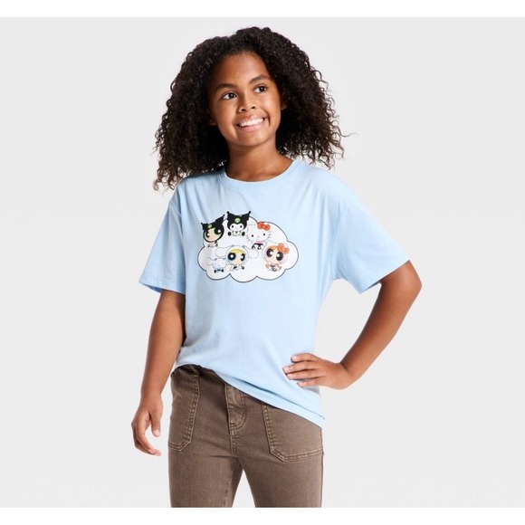 Hello Kitty Other - Hello Kitty x Powerpuff Girls Oversized Graphic T-Shirt – Blue – Girls Large